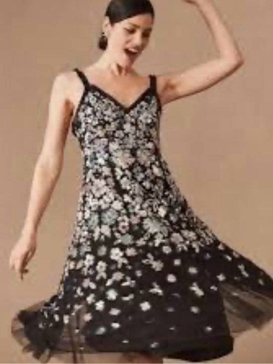 BHLDN Dresses & Skirts - BHLDN Needle and Thread Wildflower Black Floral Sequin Midi Dress